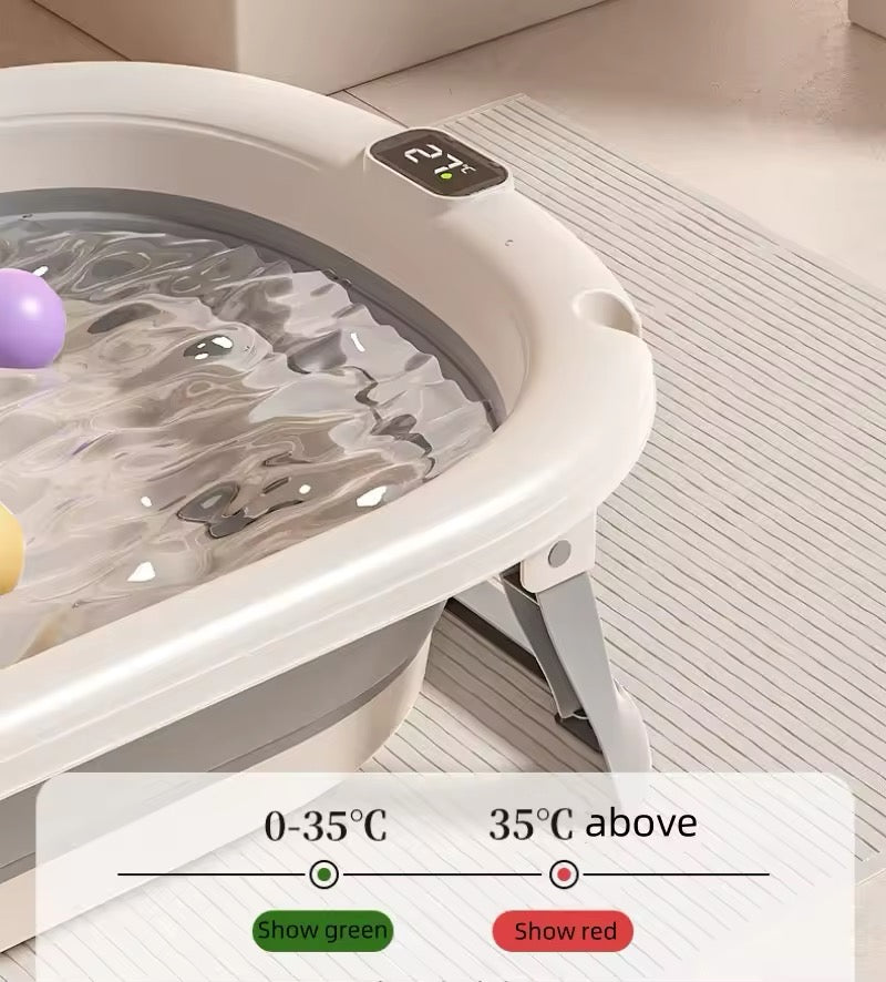 Foldable Baby Bath with Digital Thermometer & Newborn Support Rack - GREY