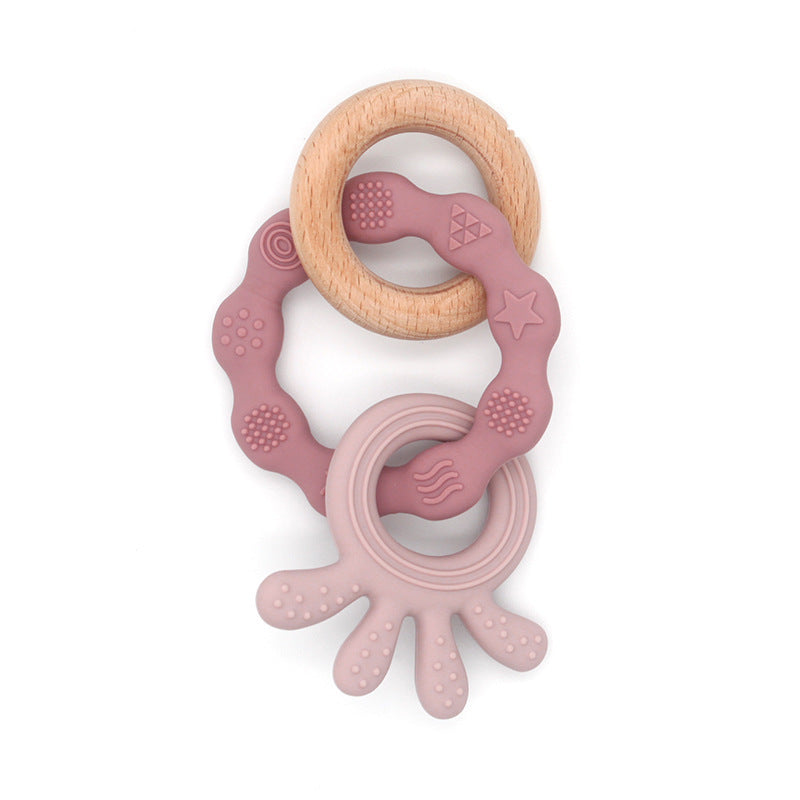 Soft Silicone & Wood Teether Toy – Pink or Green