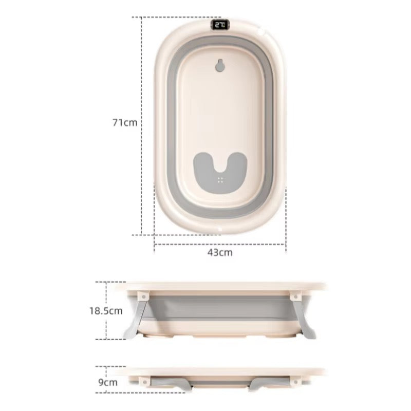 Foldable Baby Bath with Digital Thermometer & Newborn Support Rack - GREY