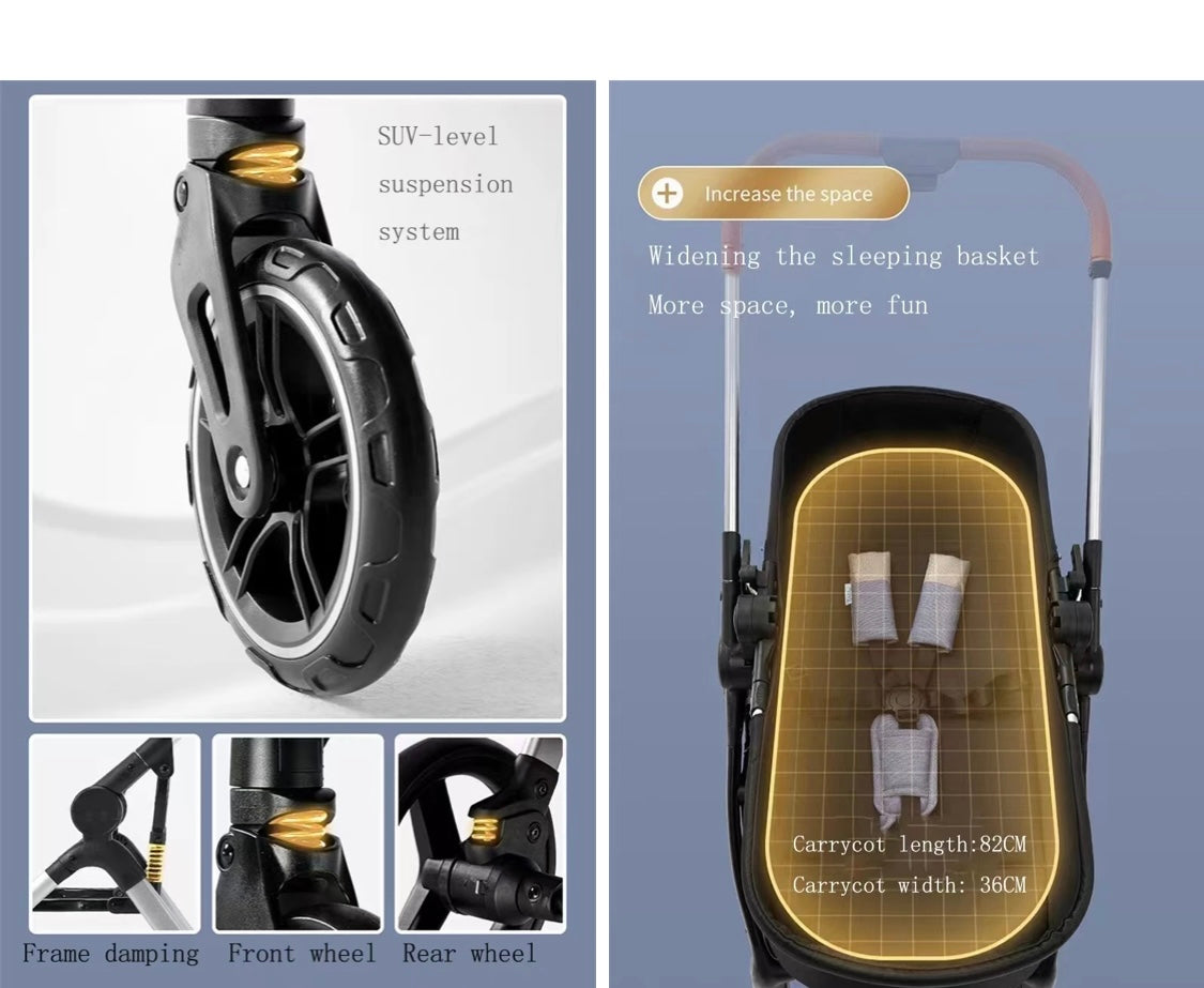 Tandem Double Stroller with SUV-Level Suspension System