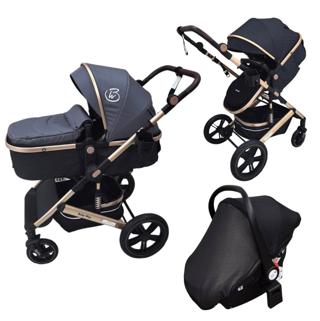 Preorder - Supra - 3 in 1 Stroller + Bassinet + Capsule Car Seat Travel System with Mattress and Grey Skin