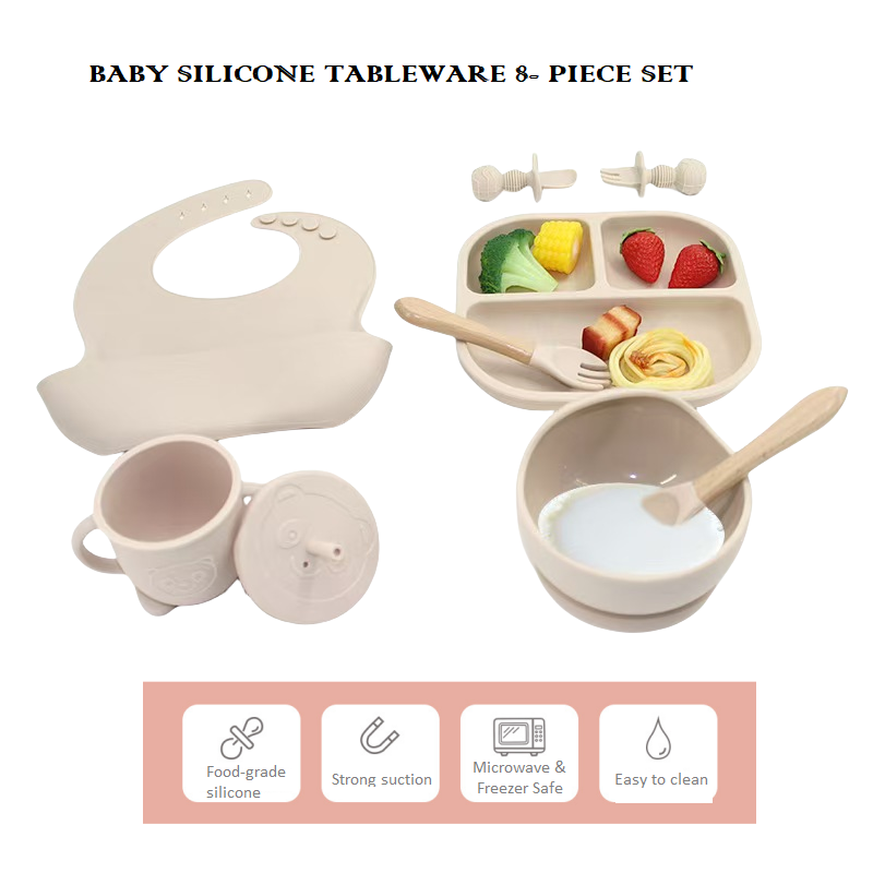 8-Piece Baby Silicone Feeding Set – Warm Sand