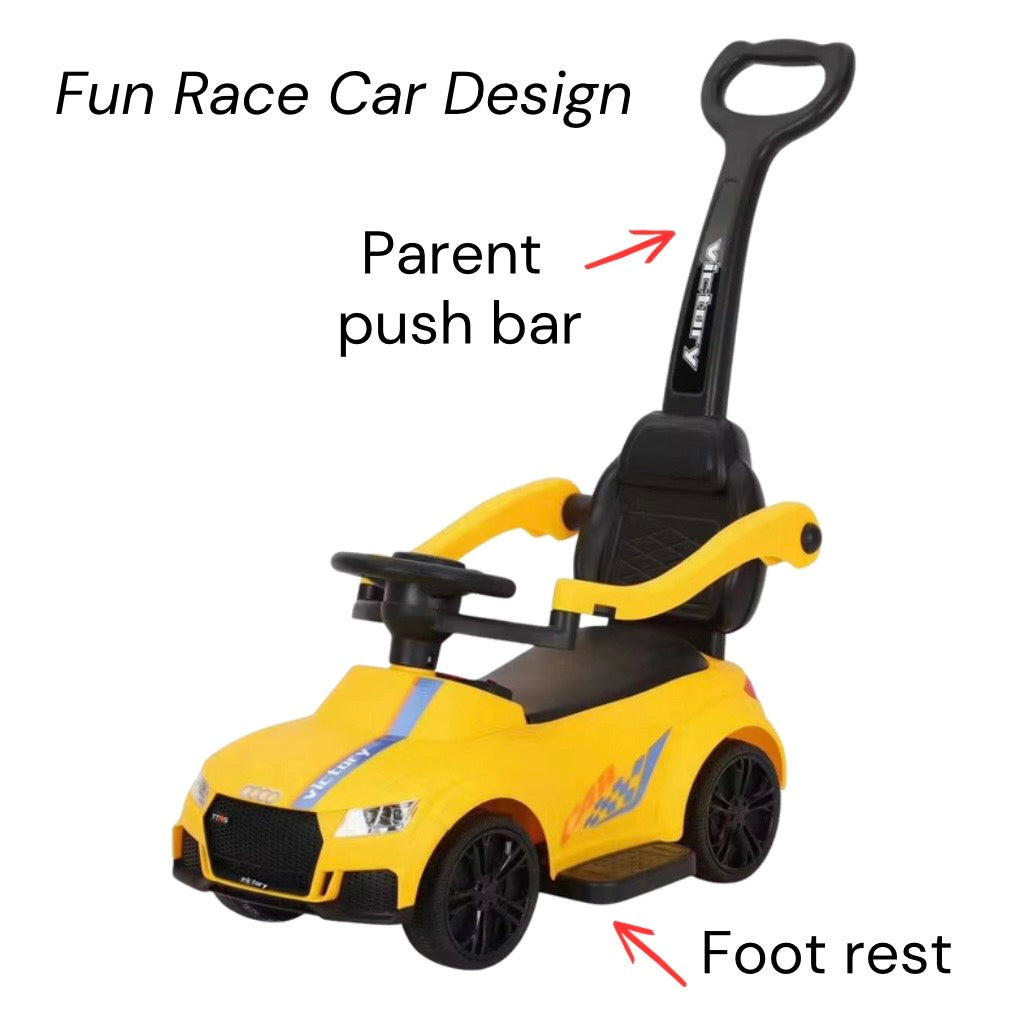 Kids Ride-On Push Race Car with Lights and Music – YELLOW