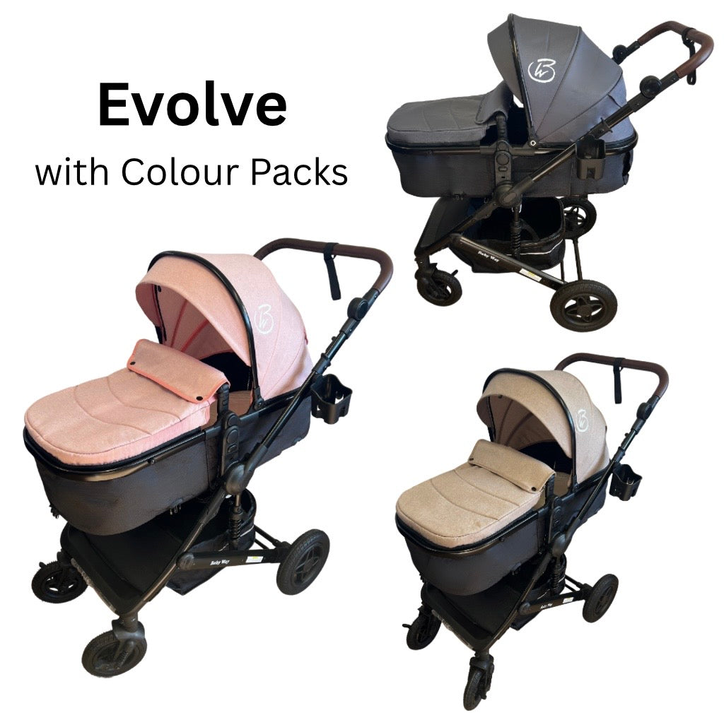 Evolve 3 in 1 Stroller + Bassinet + i-Size Capsule Travel System with Sunshade Sets and Mattress + Food Tray