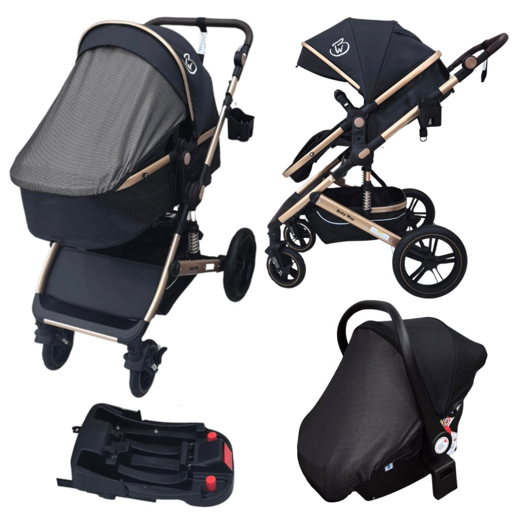 Preorder - Supra 3-in-1 Travel System – Stroller + Bassinet + Capsule Car Seat and Mattress - Black Gold + Colour Options