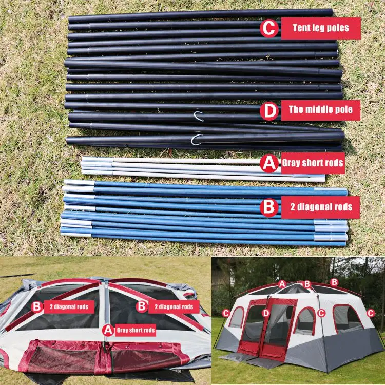 Camping Tent 420x305x210cm - Red/Grey/White