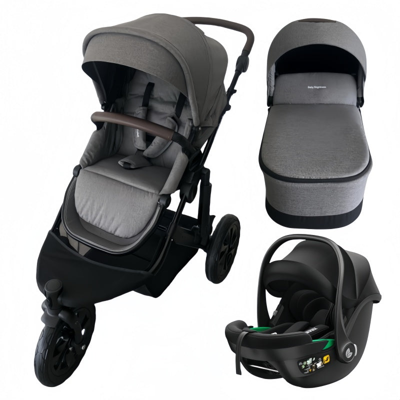 Baby Brightness easygo 1+ three wheel stroller with carrycot and baby capsule Grey