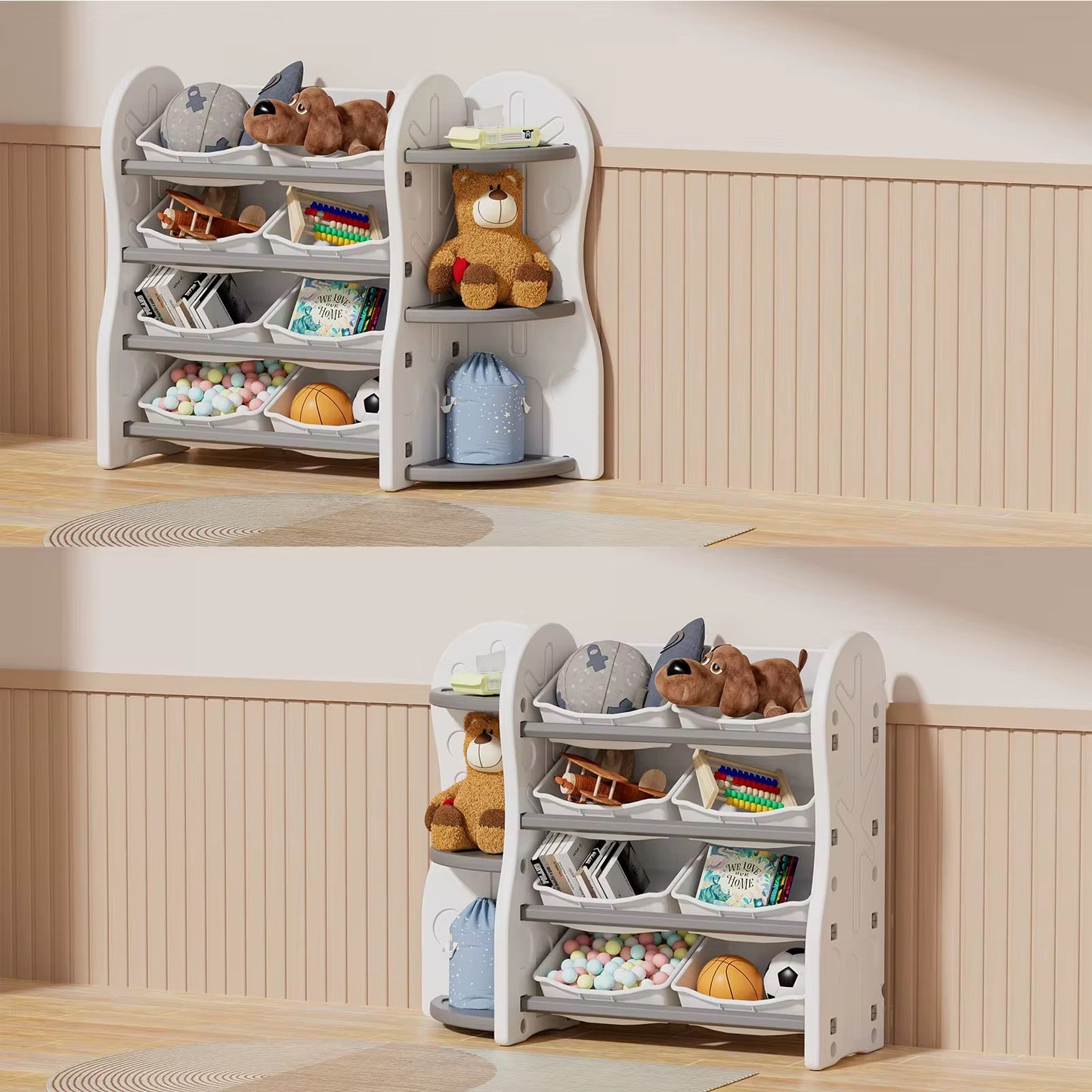 Treehouse Toy & Book Storage Shelf with 8 Bins – White & Grey
