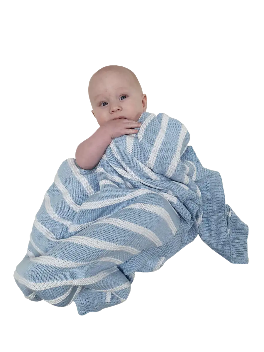 Sleep Tight Cotton Knit Blanket BLUE STRIPES - Babyonline