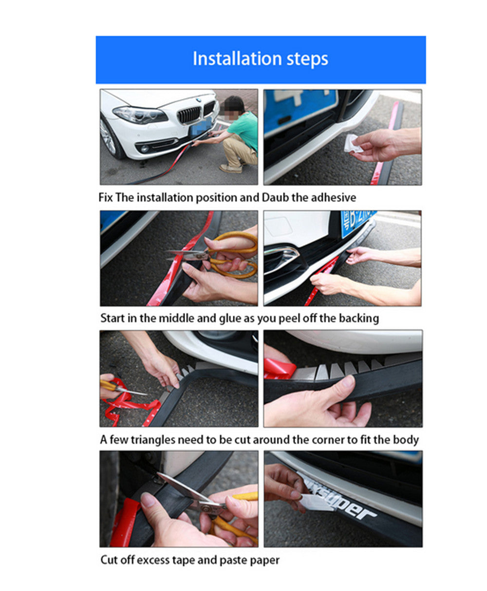 Car Front Bumper Lip Skirt Protector Splitter Body Spoiler Rubber Universal 2.5M - salelink.co.nz