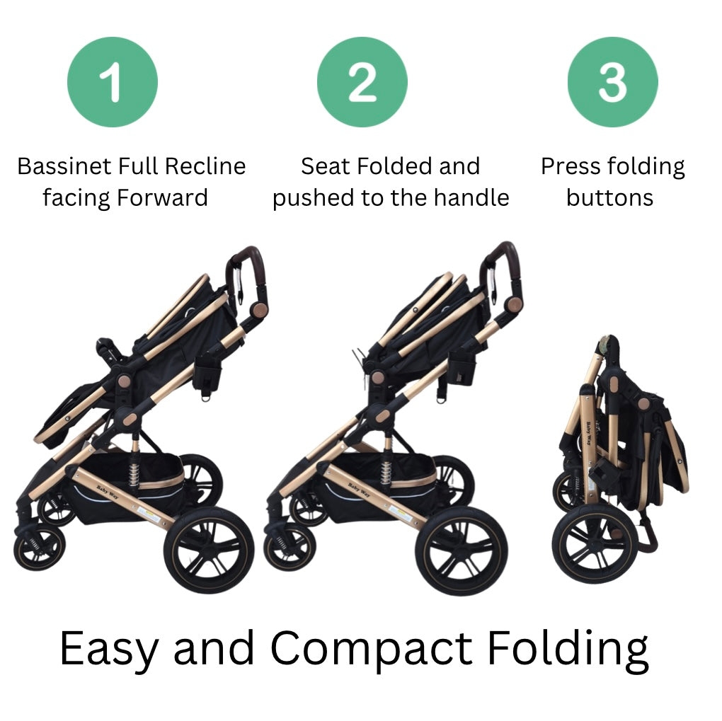 Preorder - Supra 3-in-1 Travel System – Stroller + Bassinet + Capsule Car Seat and Mattress - Black Gold + Colour Options