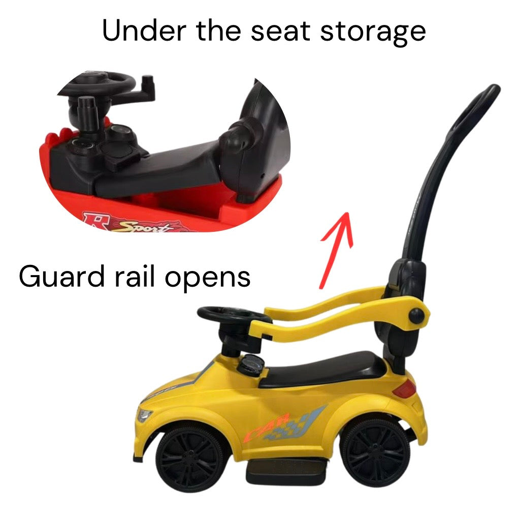 Kids Ride-On Push Race Car with Lights and Music – YELLOW
