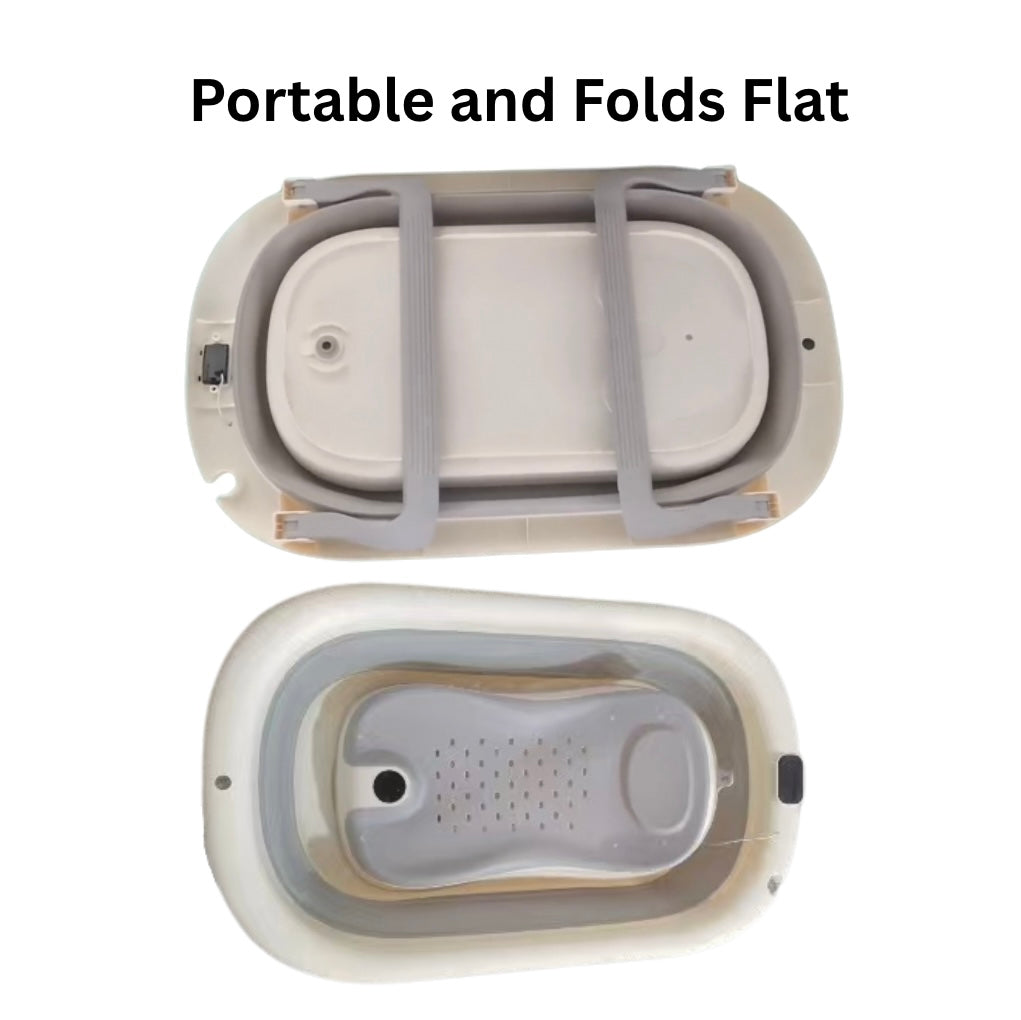 Foldable Baby Bath with Digital Thermometer & Newborn Support Rack - GREY