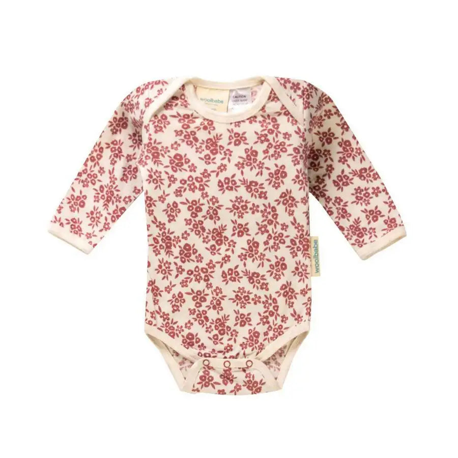 Woolbabe Long Sleeve Bodysuit - Rose Manuka - Babyonline