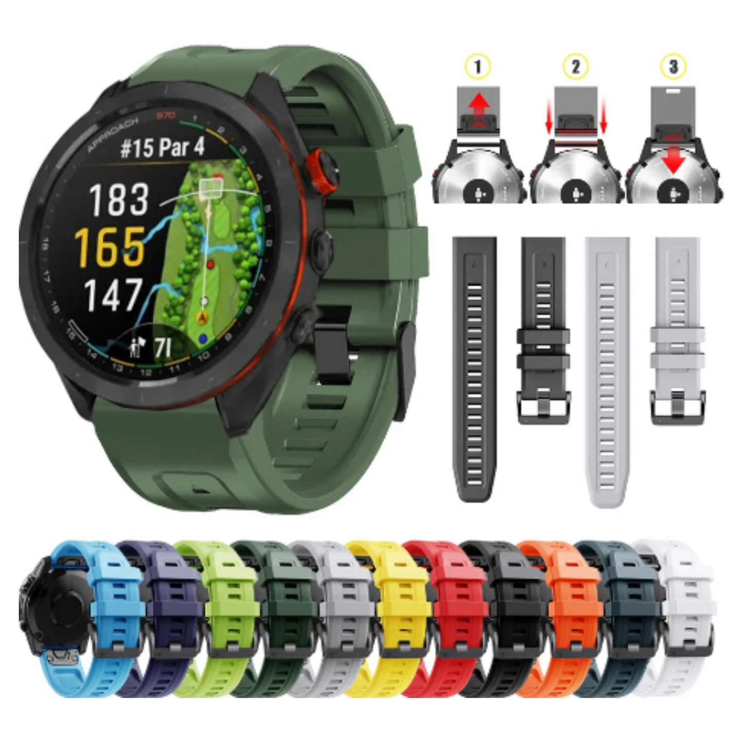QuickFit Silicone Strap for the Garmin Approach S62 (available in 12 colours)