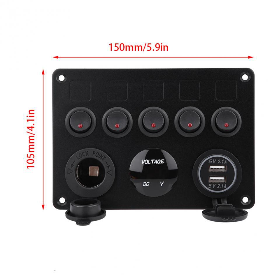 5-Gang Multi-Functional Rocker Switch Panel With Dual USB Charger