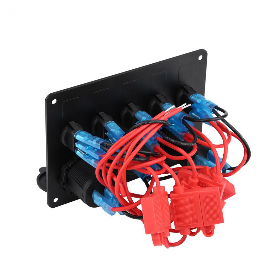5-Gang Multi-Functional Rocker Switch Panel With Dual USB Charger