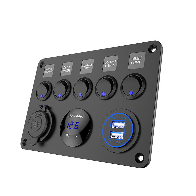 5-Gang Multi-Functional Rocker Switch Panel With Dual USB Charger