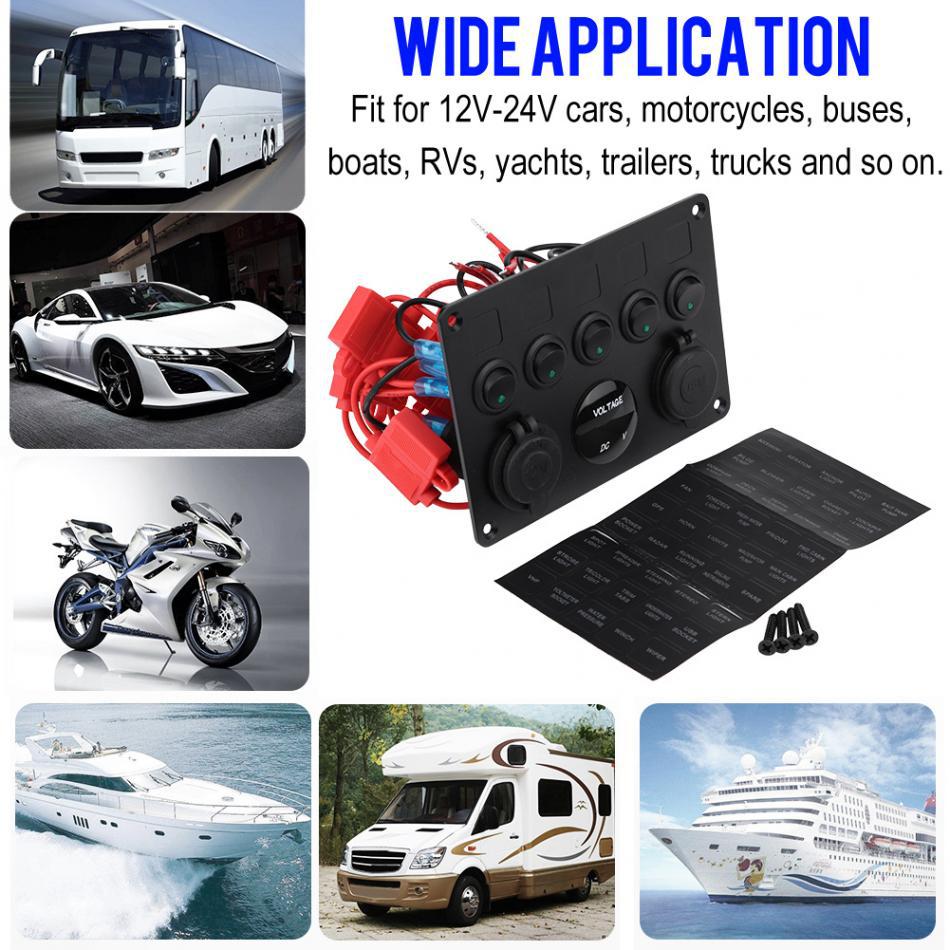 5-Gang Multi-Functional Rocker Switch Panel With Dual USB Charger