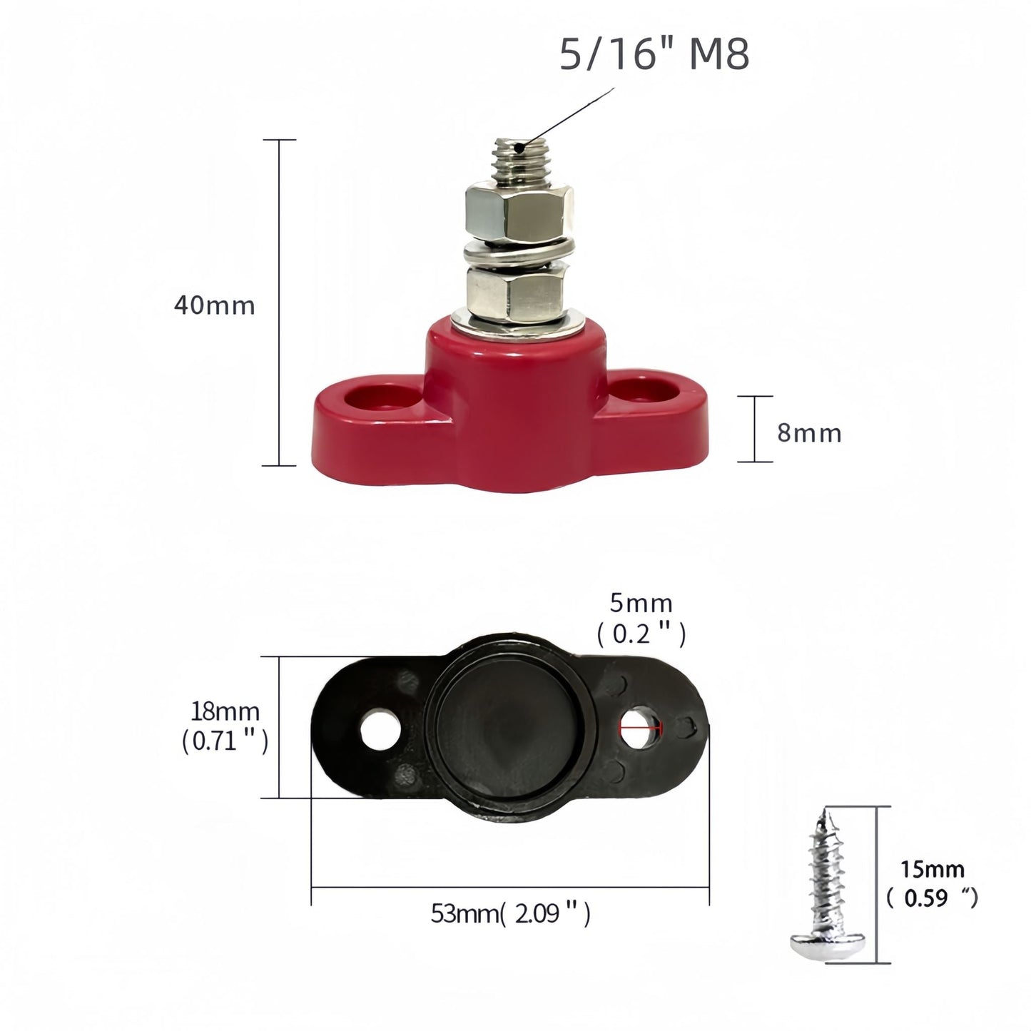 12V Bus Bar Marine 5/16" M8 Single Stud Power Distribution Block