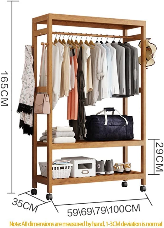 Wooden Coat Rack on Wheels 100cm