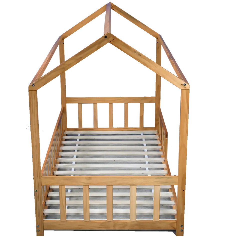 Kapai PLUTO 1 Wooden Toddler House Bed with Railing - NATURAL - Babyonline