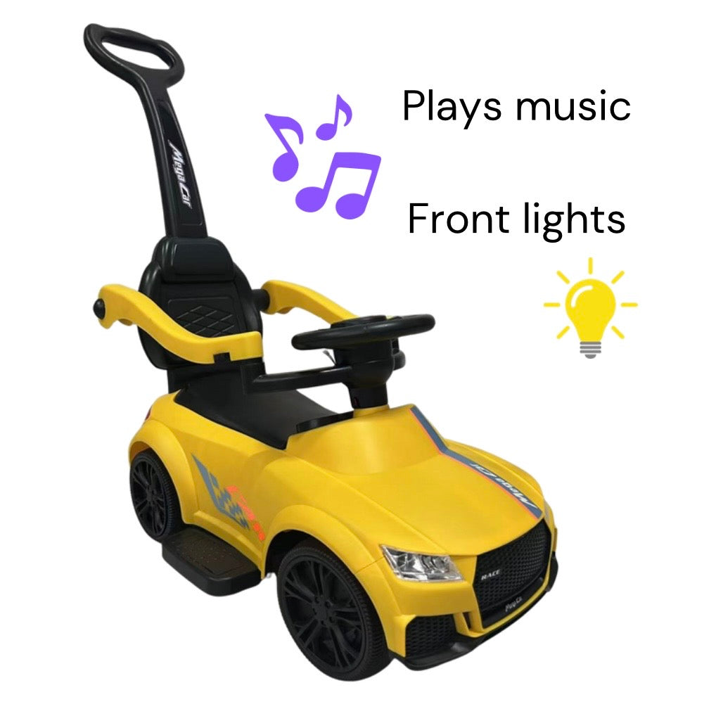 Kids Ride-On Push Race Car with Lights and Music – YELLOW