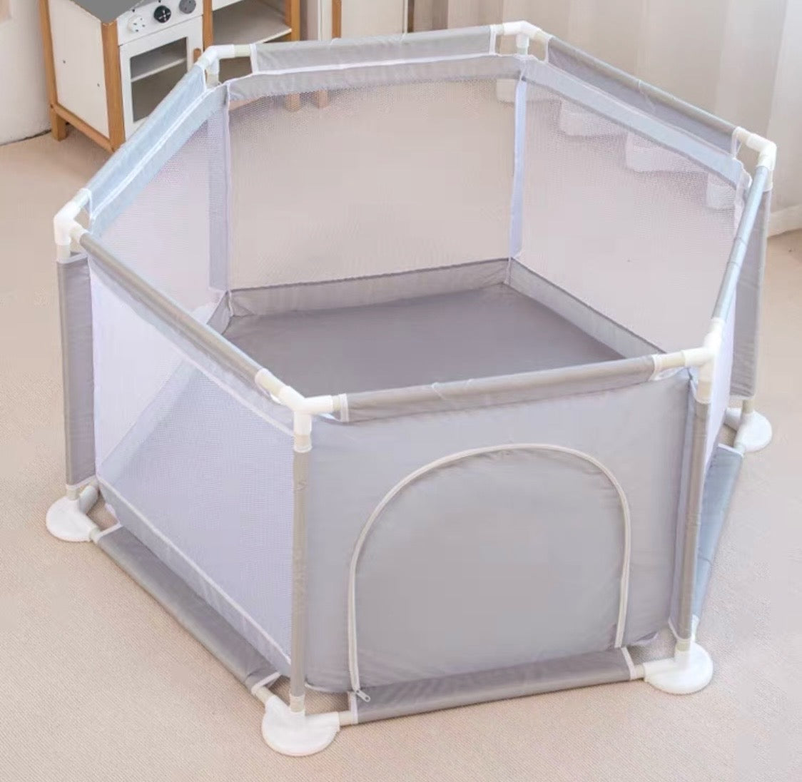 Hexagon Baby Playpen with Zipper Door Kids Play Area