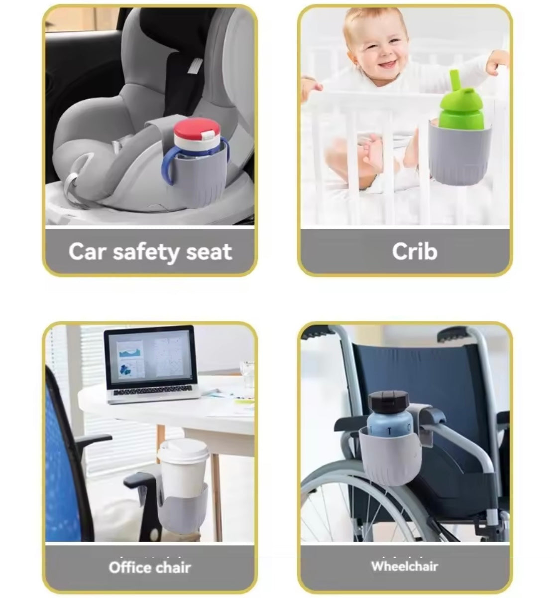 Universal Clip-On Baby Bottle & Cup Holder for Car Seats, Strollers & More