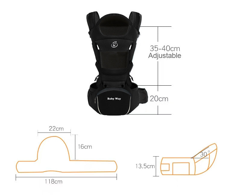 Ergonomic Multi-Function Baby Carrier with Hip Seat | 0-36 Months - BLACK