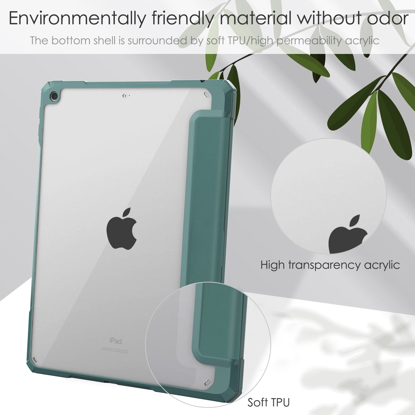 iPad 10.2 Case Clear Transparent Back Shell, Auto Sleep Wake