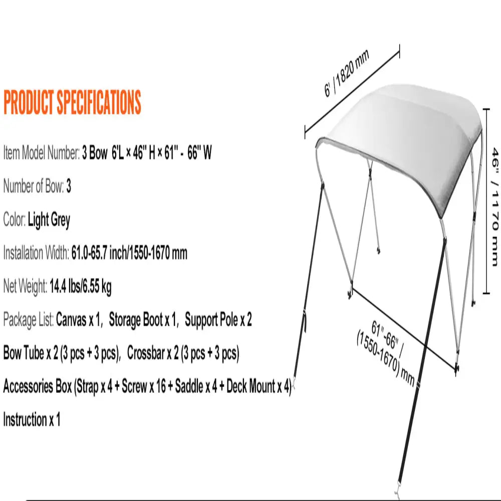 3-Bow Bimini Top Boat Canopy – 900D Polyester (different sizes available)