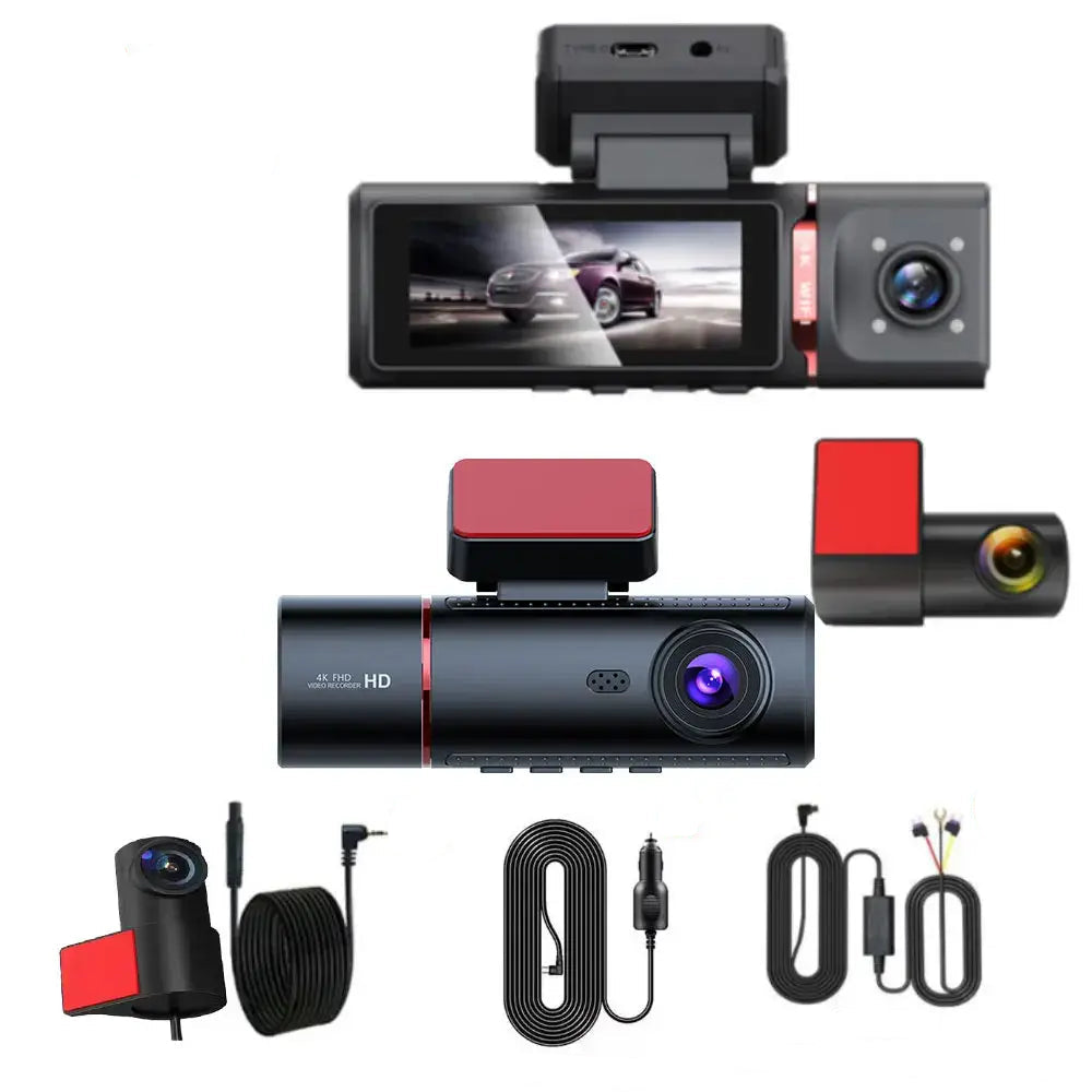 3-Lens Car Camera β Front/Inside/Rear 4K DVR (different models available)
