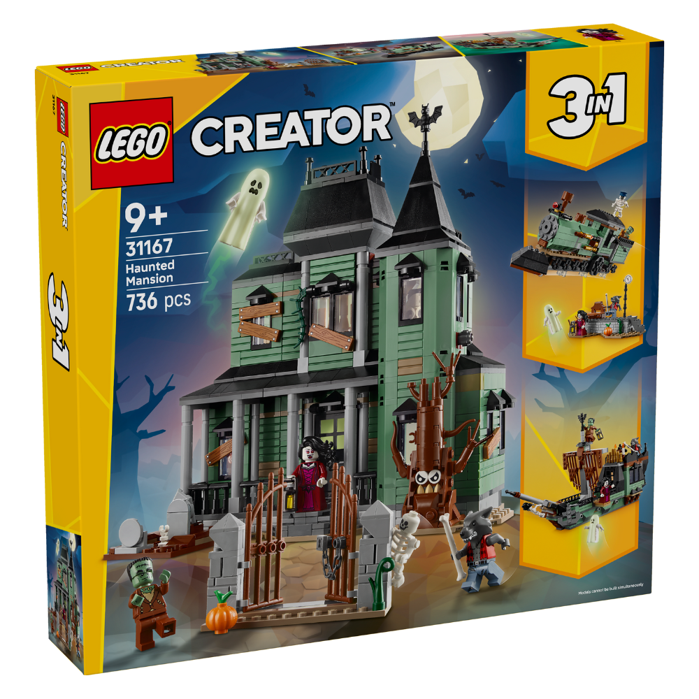 LEGO Creator Haunted Mansion set packaging with haunted house illustration