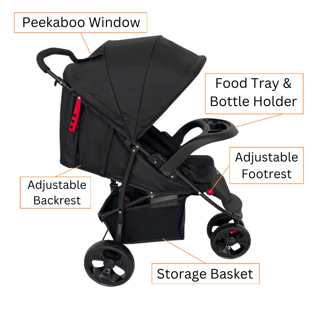 Baby Way Explorer 3-Wheel Stroller with Food Tray