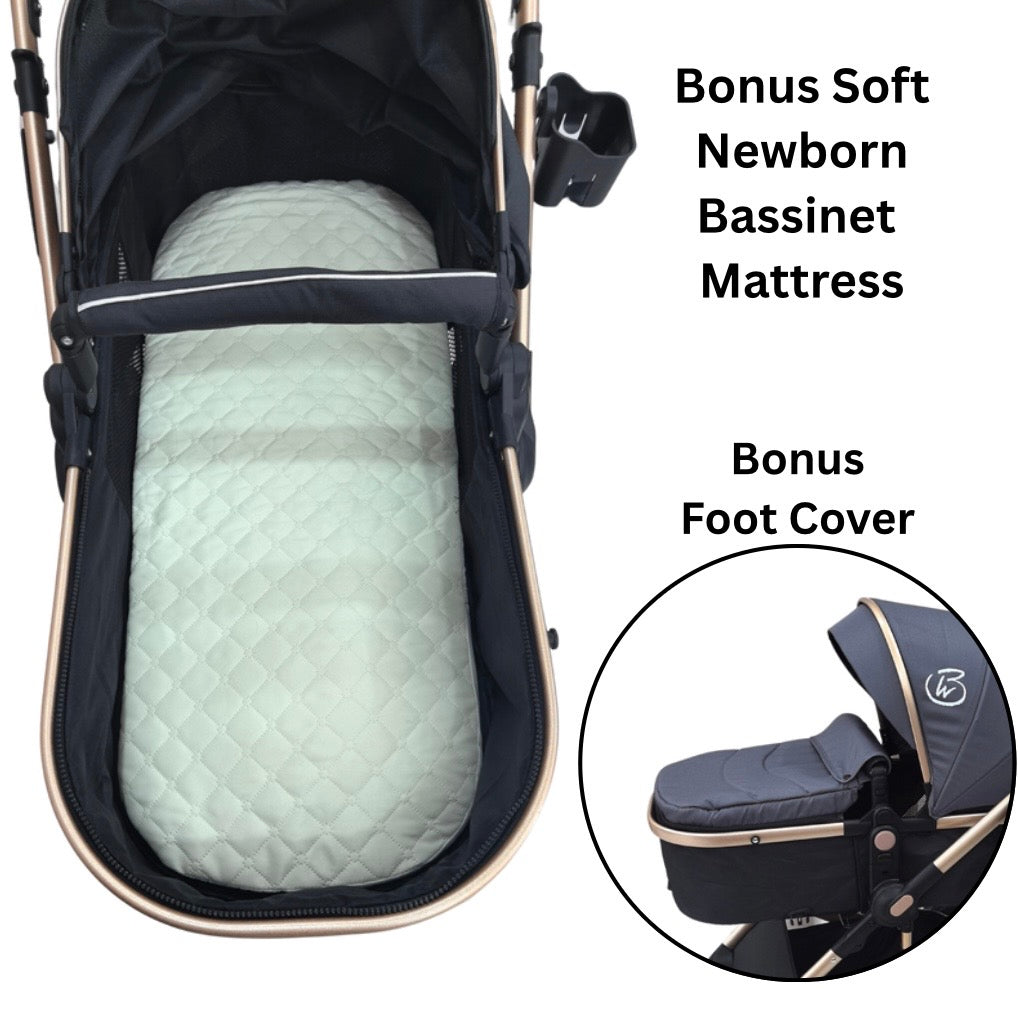 Preorder - Supra - 3 in 1 Stroller + Bassinet + Capsule Car Seat Travel System with Mattress and Grey Skin