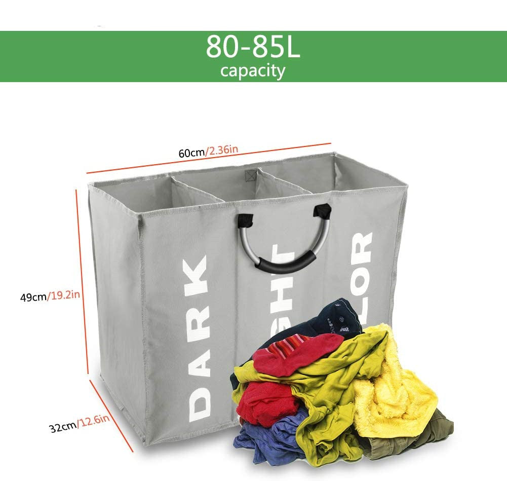 3 Sections Large Laundry Bag Storage Bag with Carry Handles
