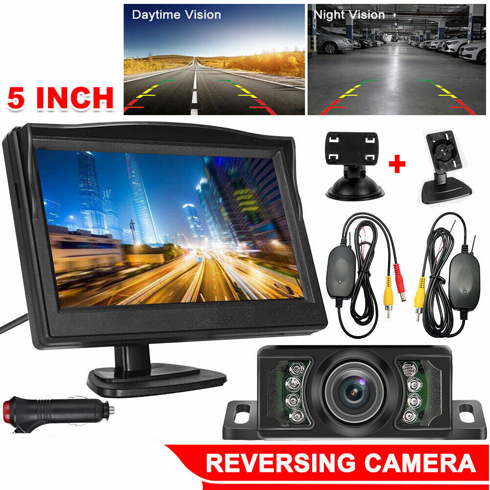 Wireless 5" Monitor Reverse Camera Rear View Parking