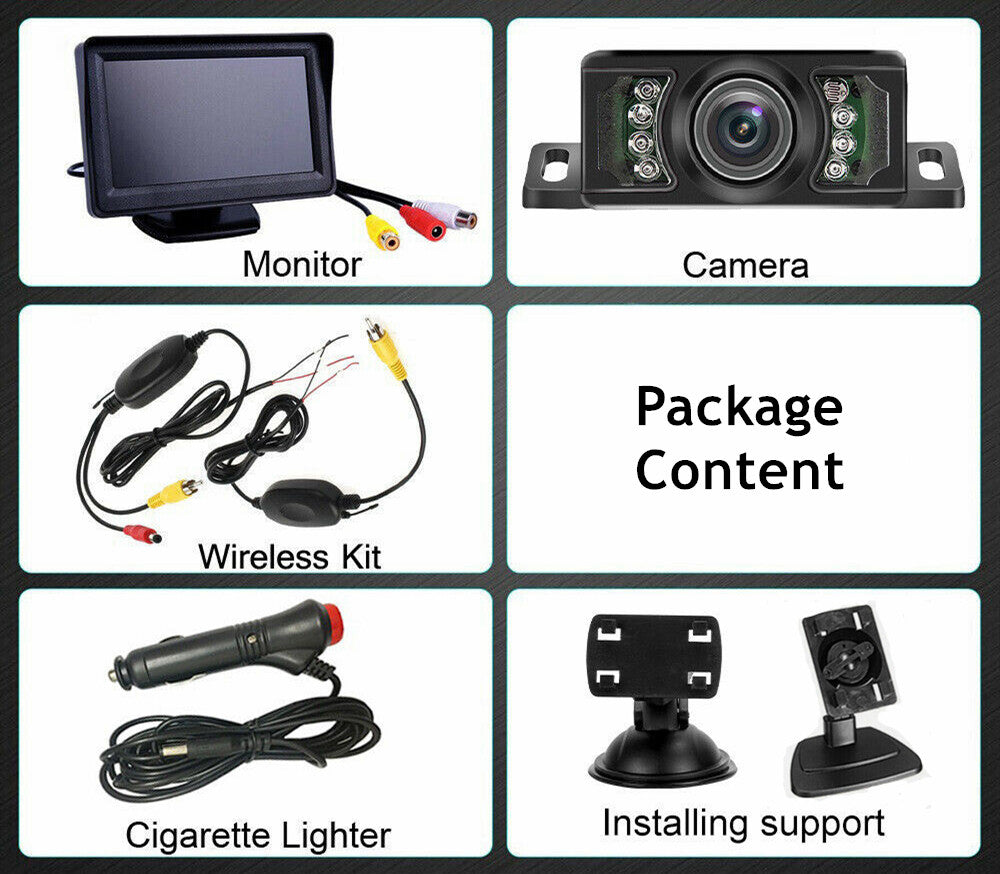 Wireless 5" Monitor Reverse Camera Rear View Parking