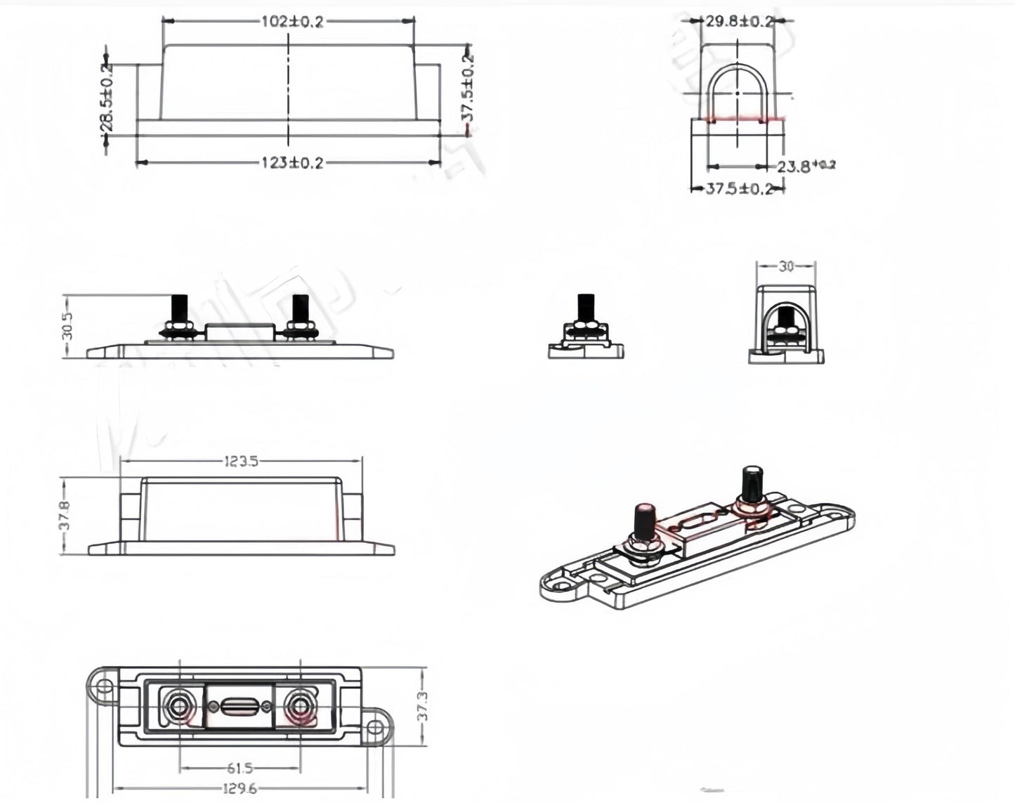 ANL Fuse Holder Kit with 2Pcs Fuses black 450A