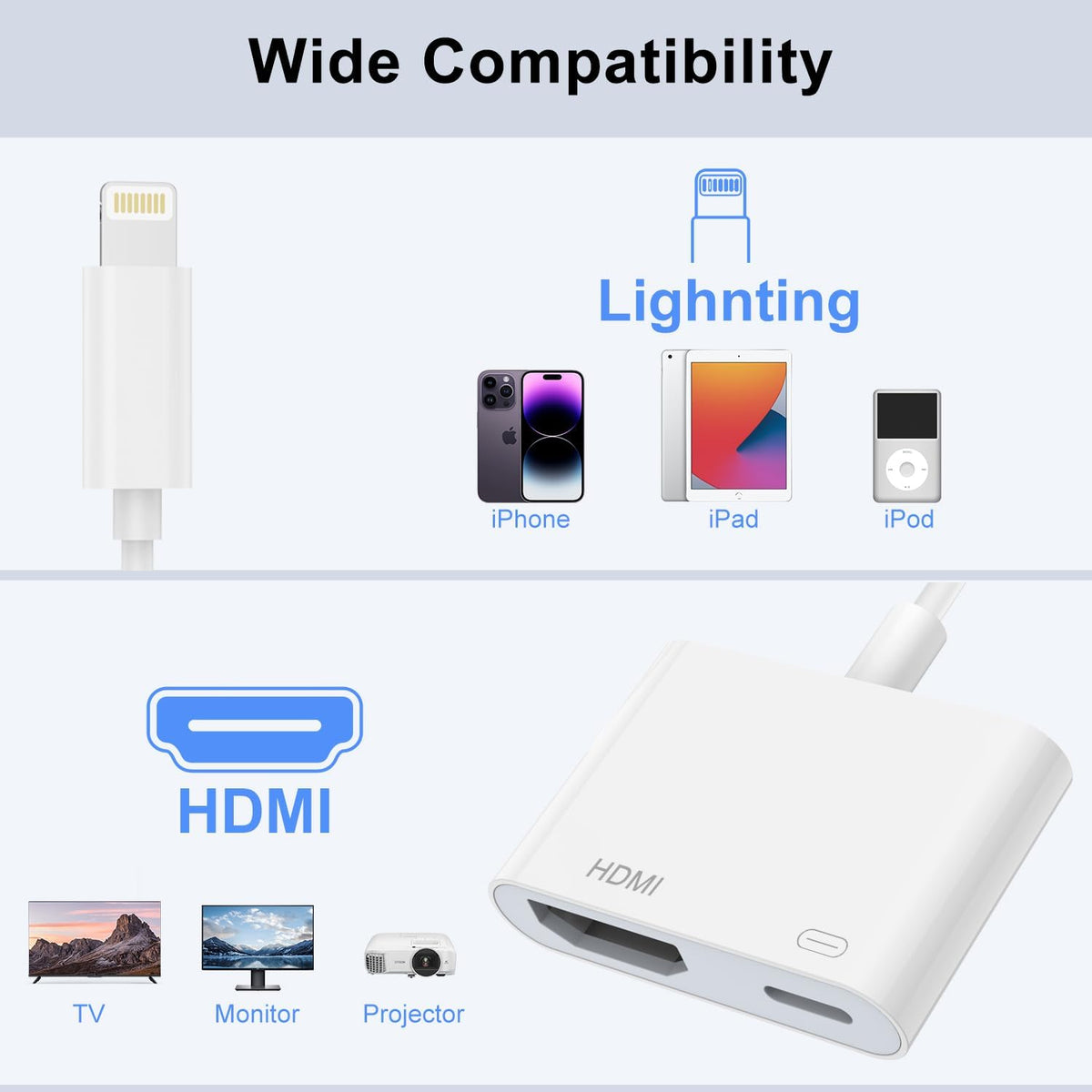 Upgraded Lightning to HDMI Adapter No Power Required