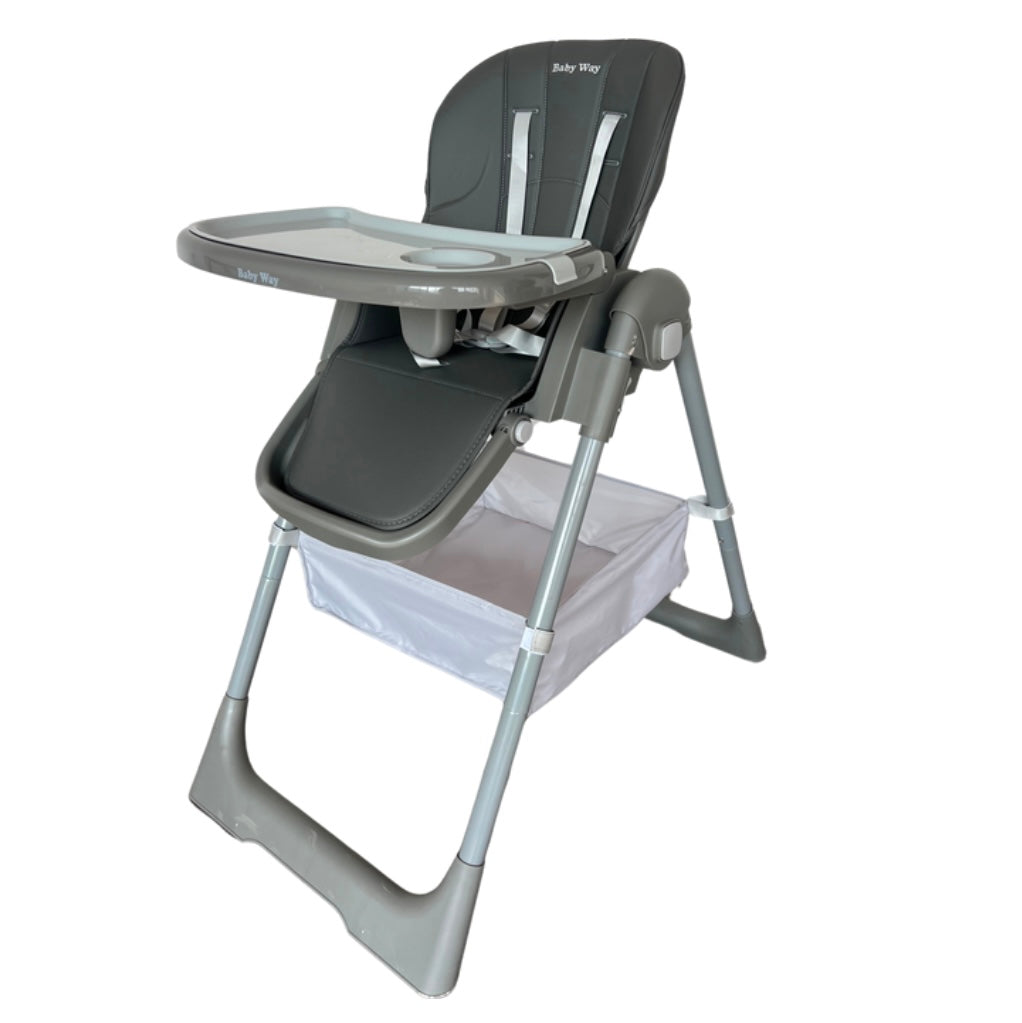 Elevate Adjustable and Folding High Chair with Locking Wheels and Storage Basket - GREY