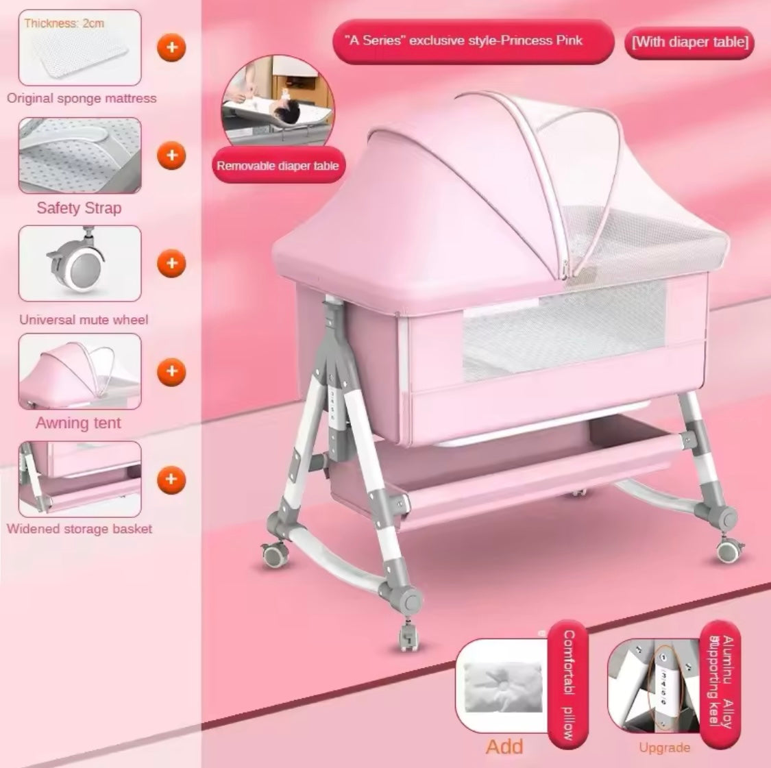 Baby Multifunctional Co-Sleeper Bed and Changing Table