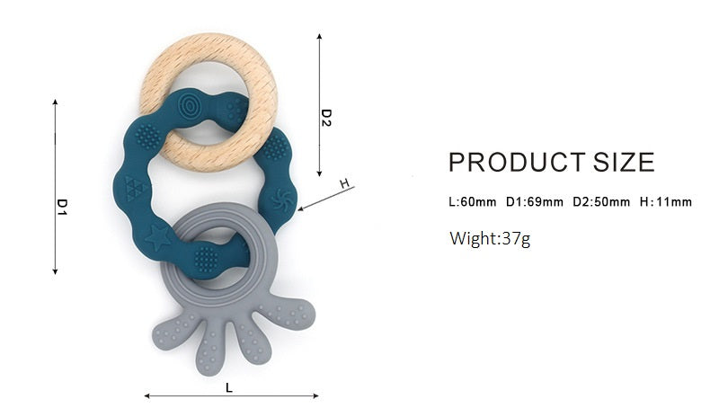Soft Silicone & Wood Teether Toy – Pink or Green