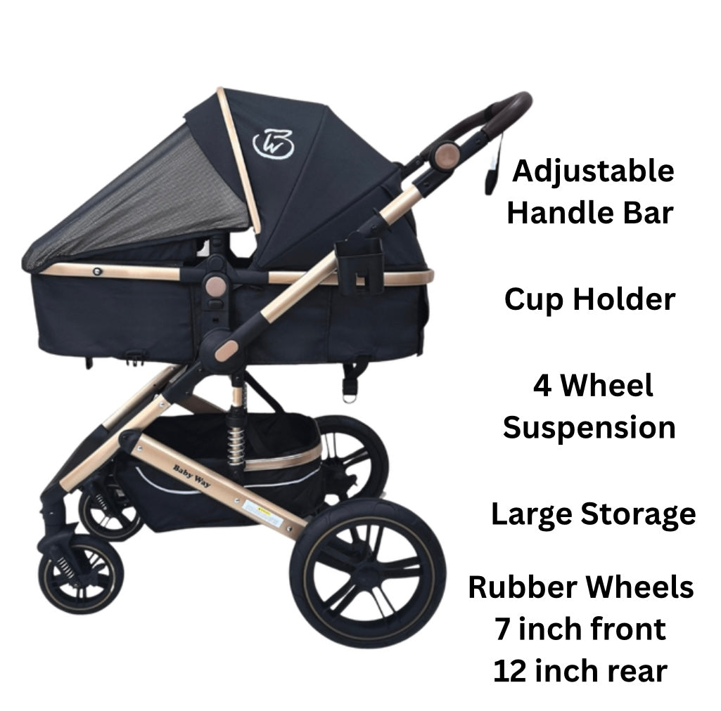 Preorder - Supra 3-in-1 Travel System – Stroller + Bassinet + Capsule Car Seat and Mattress - Black Gold + Colour Options