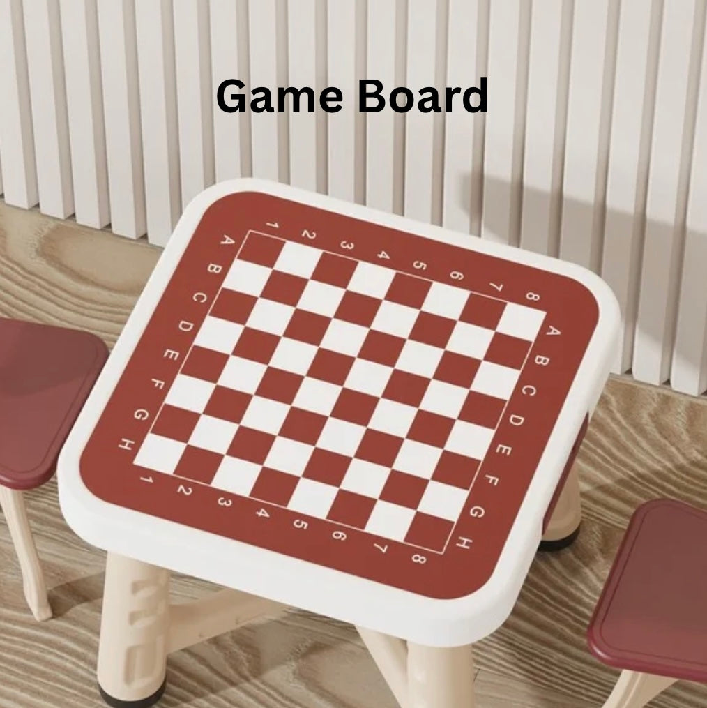 Kids’ Play & Activity Table Set – Table + 4 Chairs | Game Board and Storage