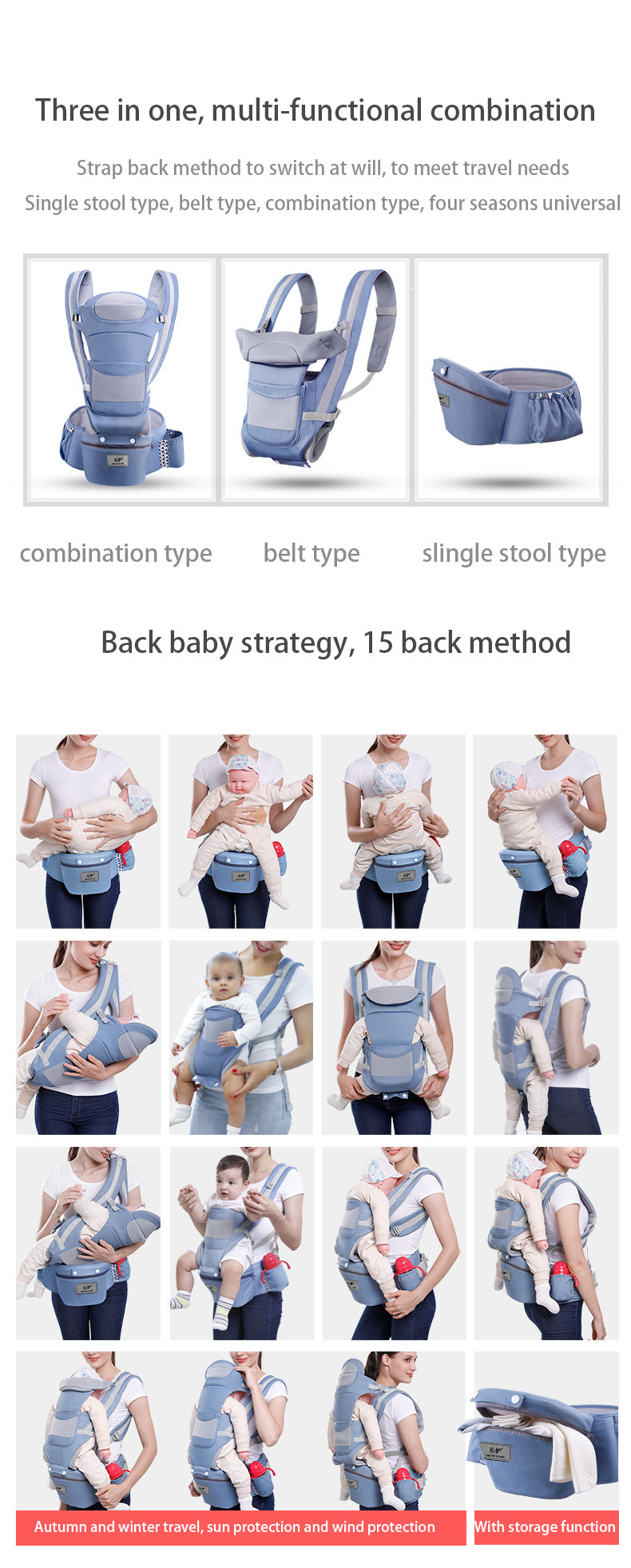 3 IN 1 BABY CARRIER HIPSEAT DARK BLUE