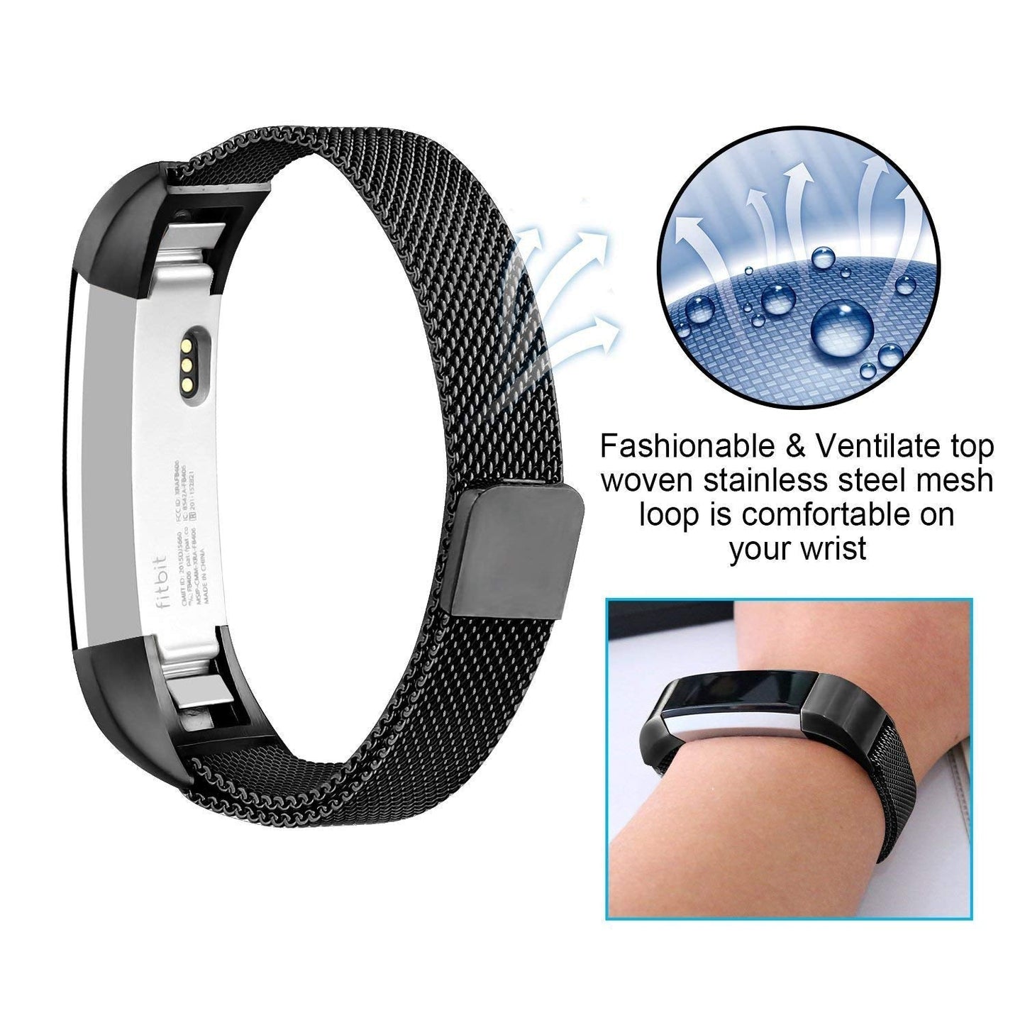 Black Replacement Straps Bands Compatible For Fitbit Alta and Alta HR, Milanese Strap Wristbands