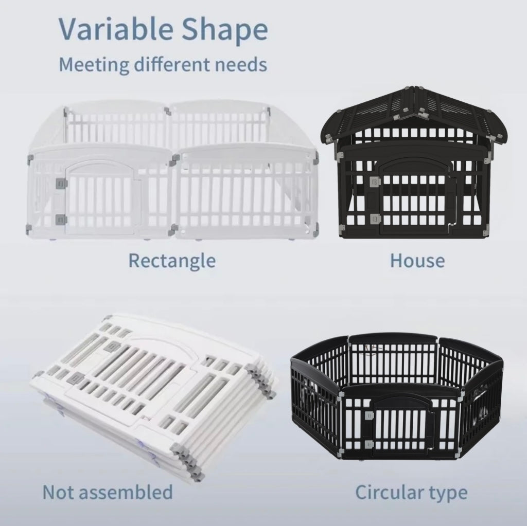 2 in 1 Pet House and Adjustable Play Pen – 6 Panels with Lockable Door & Roof