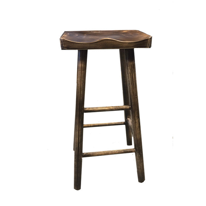 1 x Retro Wood Bar Stool Vintage Industrial Dining Chair Solid Wood Timber 75cm